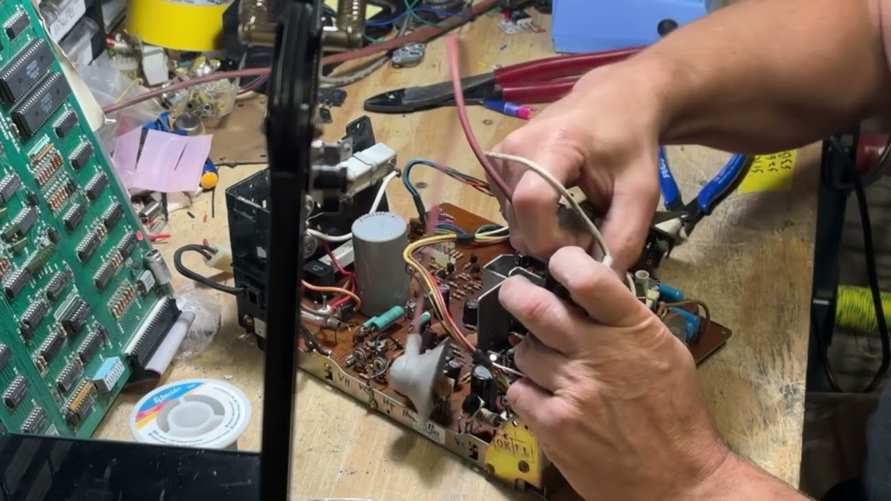 Spy Hunter sit down Arcade restoration part 18 cap kit/fly back on a G07 new capacitors on the PCB