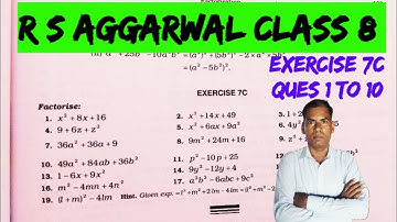 R S AGGARWAL CLASS 8 Maths | Chapter 7 - Factorisation | Exercise 7C Question 1 to 10 | CBSE