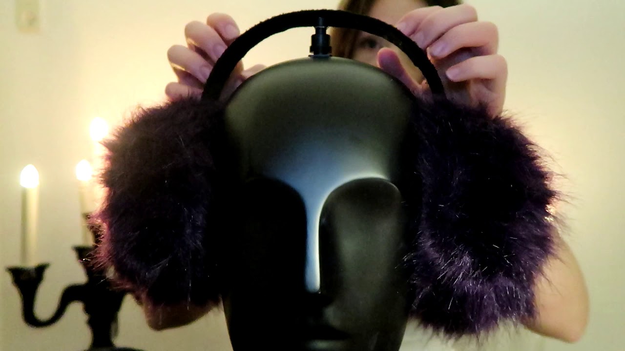 ASMR Fluffy ear muffs Scratching, brushing and tapping sounds (no