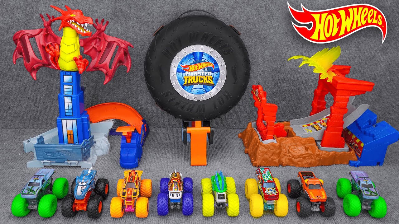 Hot Wheels Collection Unboxing Review ASMR | Hot Wheels Monster Trucks Stunt Tire Playset