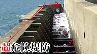 テトラポットから堤防に踏み込んだら大物に遭遇