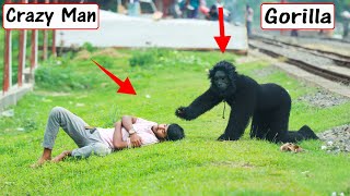 Gorilla Attack Prank || Scary Fake Gorilla vs Crazy Man Prank Video 2022 By FS Dhamaka Funny BD