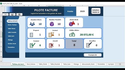PILOTE VENTE FACTURE  :  Outil Excel pour la gestion ( Devis - Factures - Stock )