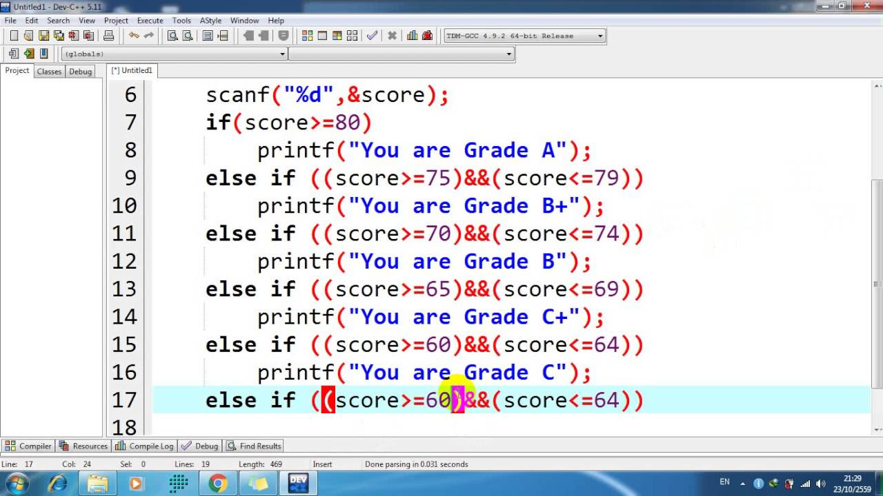 ตัวอย่าง โจทย์ if else  2022 New  week6 (1/3) เขียนโปรแกรมในการคำนวณเกรดโดยใช้ if-else if Dev-C++