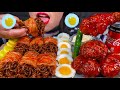 ASMR KIMCHI WRAPPED BLACK BEAN NOODLES, SPICY FRIED CHICKEN, QUAIL EGGS MASSIVE Eating Sounds