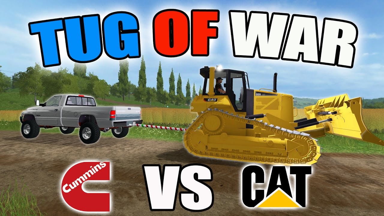 lets play a little game FARMING SIMULATOR 2017 | CUMMINS VS CAT TUG OF WAR | SEMI VS SEMI | MULTIPLAYER!