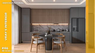 Kitchen with Dining area | Sketchup tutorial | Vray 5 Sketchup interior #46
