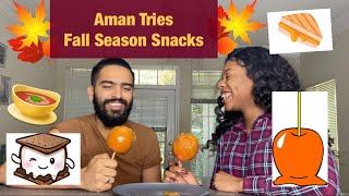 My Indian Husband Tries My Fall Childhood Snacks! Part 1