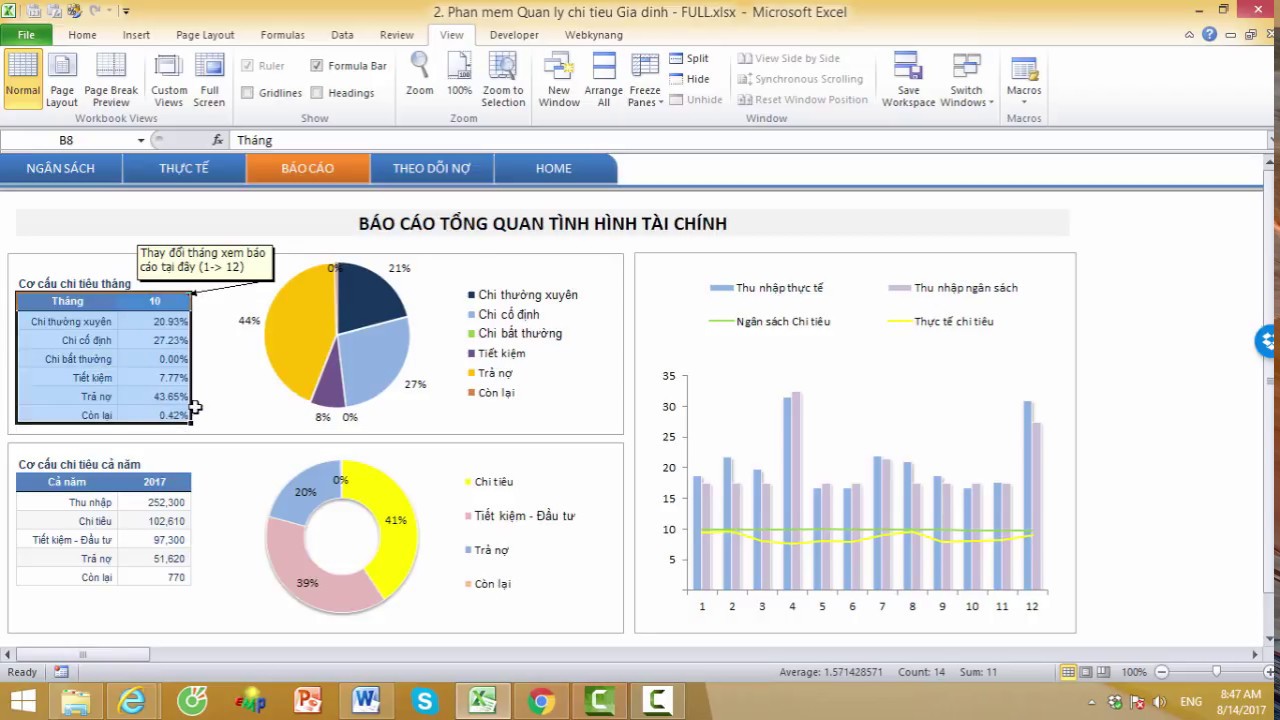 Phần mềm quản lý chi tiêu gia đình, cá nhân trên excel (PRO 2017)