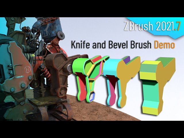 086 Zbrush 2021.7 - Bevel and Knife Brushes Demo! Creating a lightweighted mech component