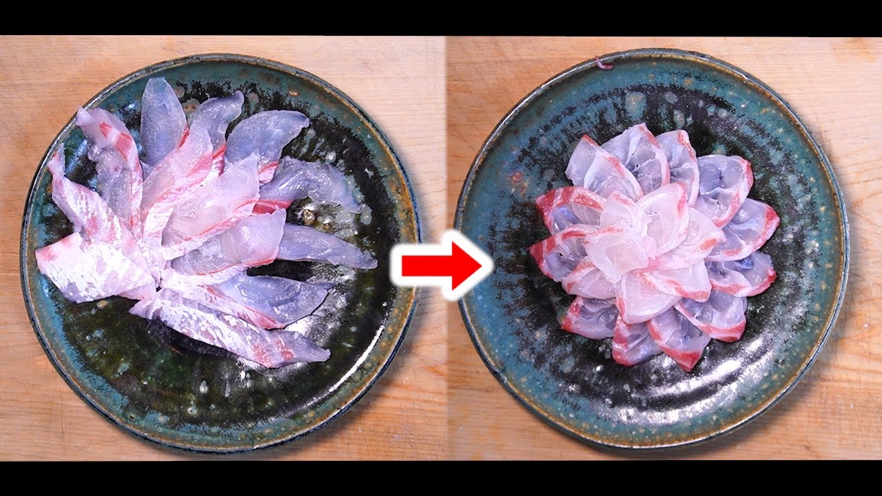 [Субтитры] Секрет аккуратной подачи сашими [Как разделить филе рыбы]