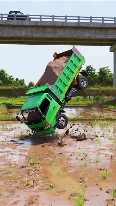 Truk Oleng Dump Truck Muat Pasir Aksi Jumping Jatuh ke Sawah !! #trukoleng #dumptruck #truck