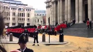 Mrs. Thatcher's Coffin arrives at St. Paul's on a gun carri