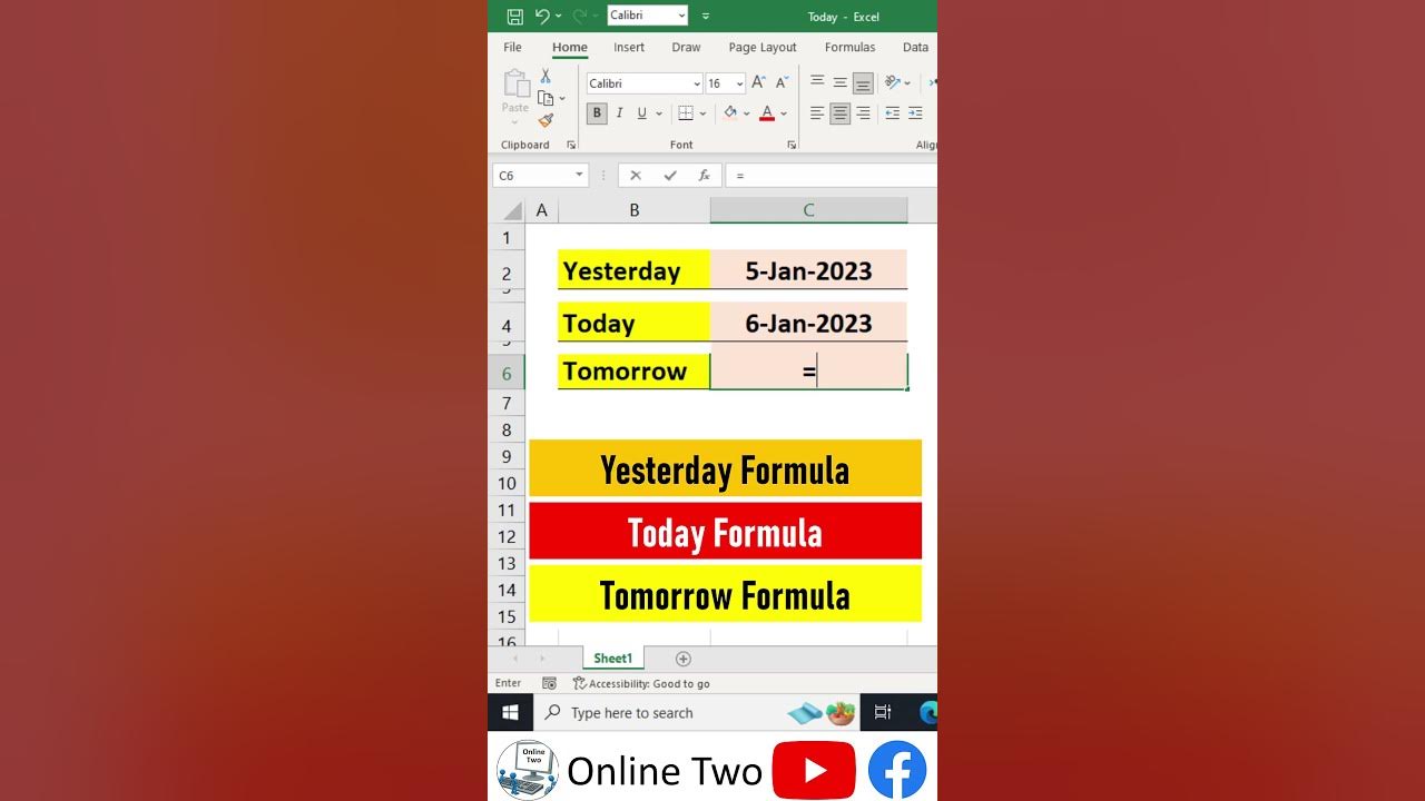 Today tomorrow yesterday in excel today formula excel youtube