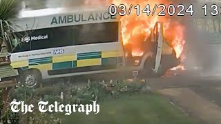 video: Watch: Ambulance explodes after dropping off 91-year-old patient