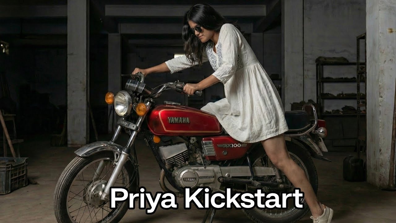 Priya revving her RX 100 in basement 