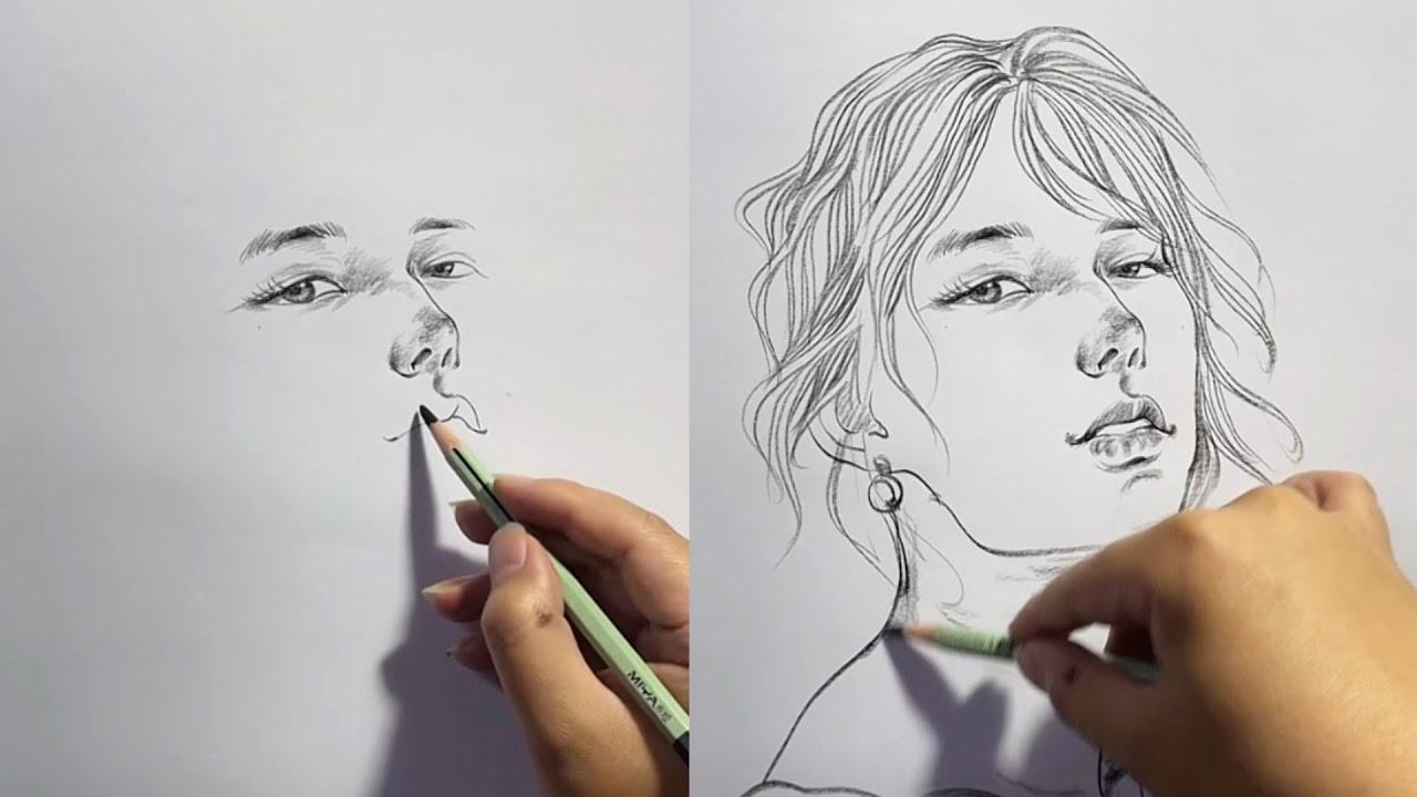Quick Portrait Sketch How to Draw a Portrait of Girl Using Reference ...