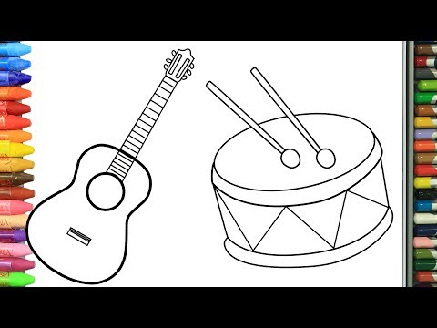 Wie zeichnet man Gitarre und Trommel | Zeichnen und Ausmalen für Kinder