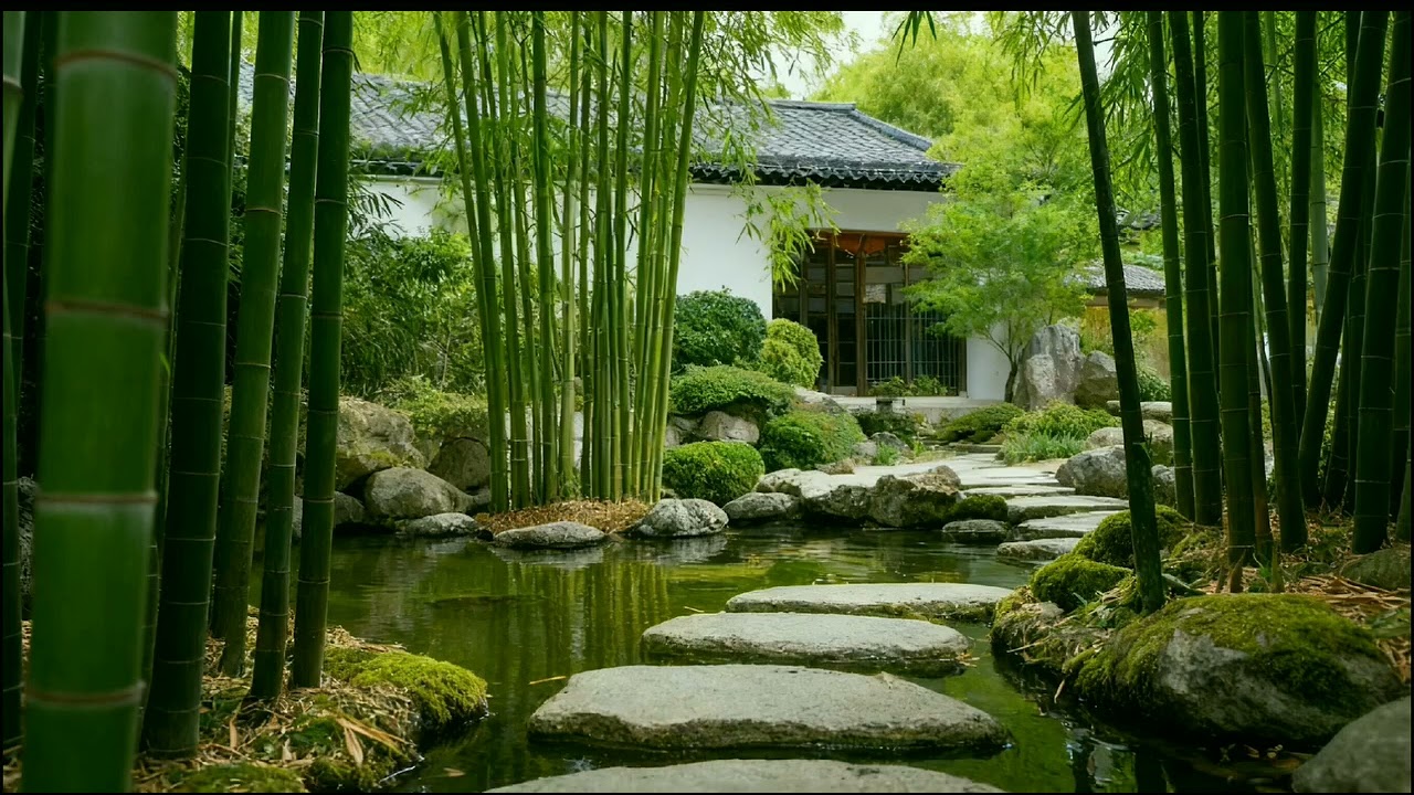 Beautiful Yard With Bamboo Plants Tv Screensaver