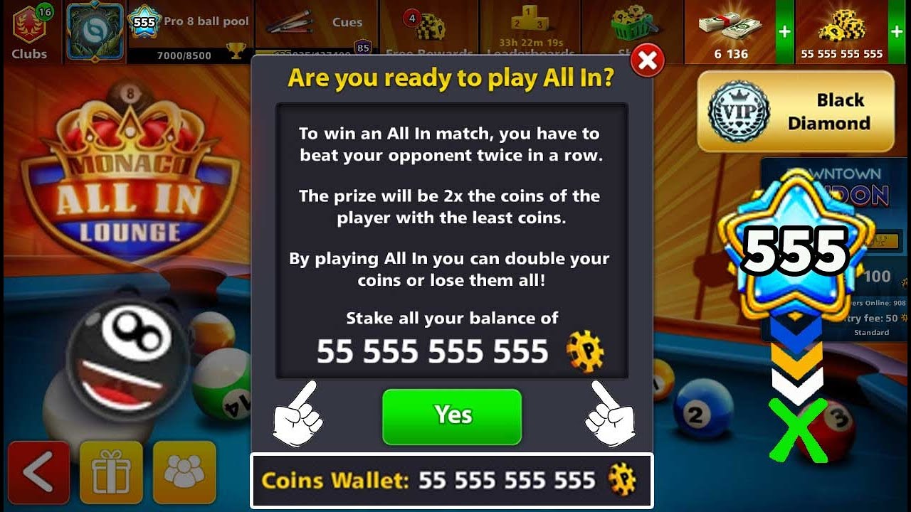 8 ball pool All in Coins 55.555.555.555 ???? Are You Ready
