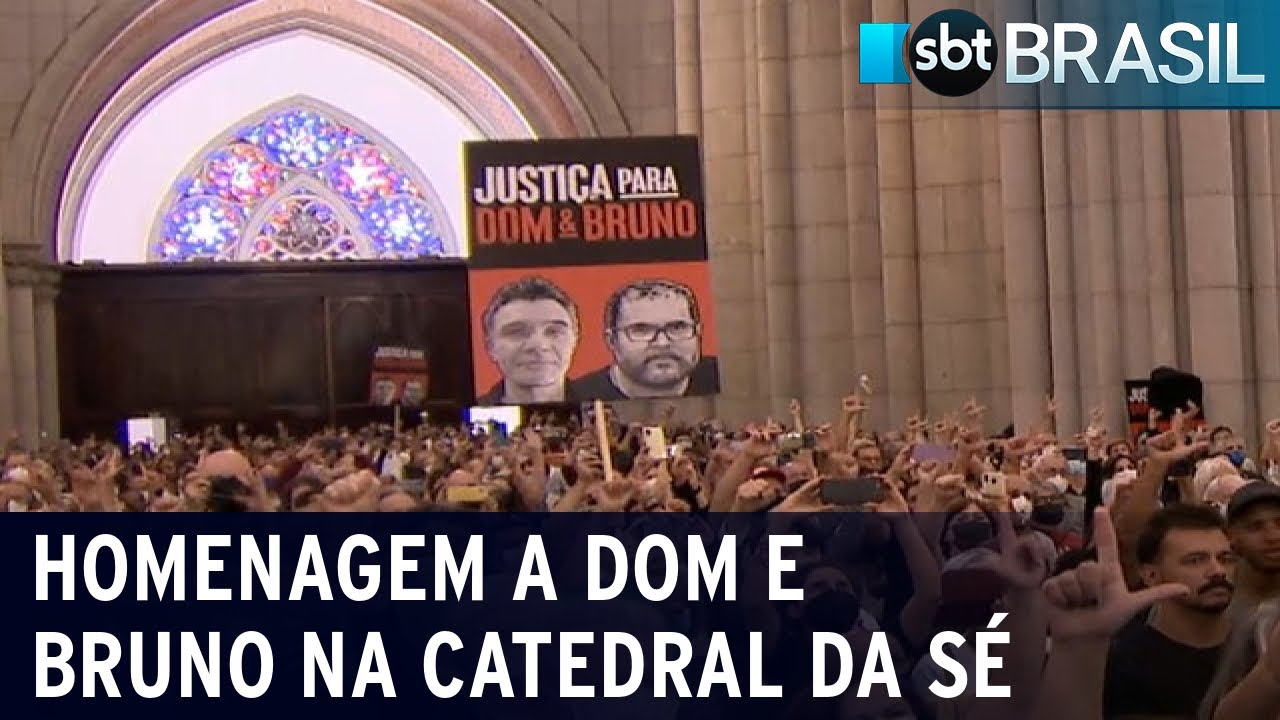 Catedral da Sé recebe ato em homenagem a Bruno Pereira e Dom Phillips | SBT Brasil (16/07/22)