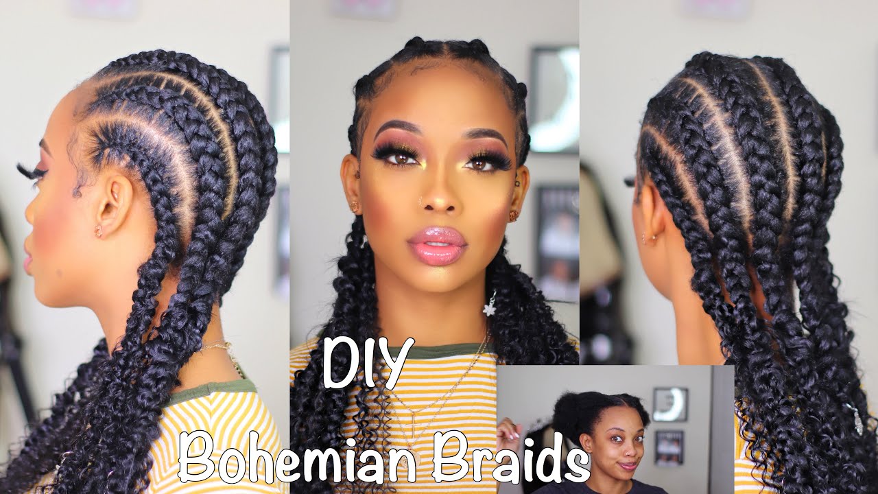 DIY BOHO FEED IN BRAIDS!(Cheap Protective Style)- ft Dossier - YouTube