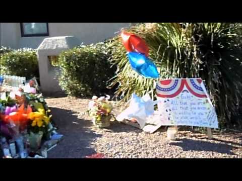 Memorial at Gabrielle Giffords in the early mourning Martin Luther King Day