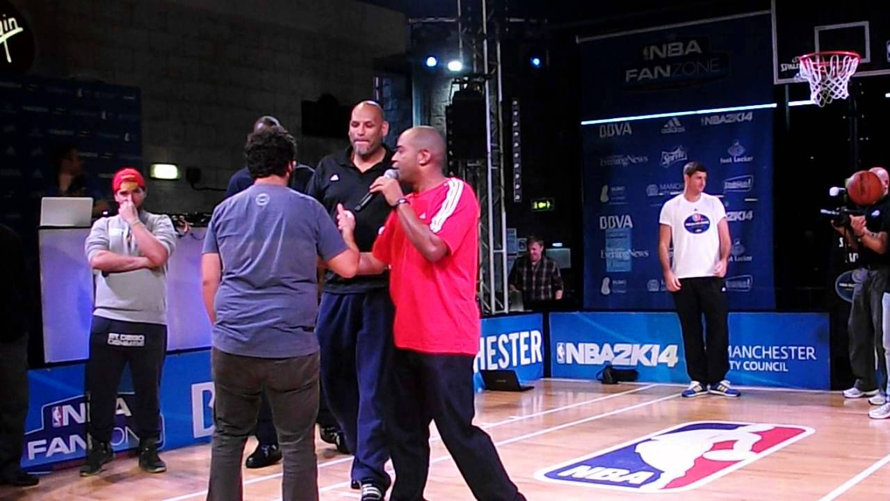 NBA UK Manchester 2013 Fan Zone Funny Free throw contest with Mutombo Amaechi