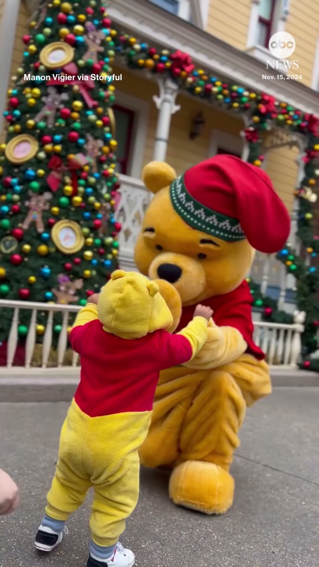 Tiny fan meets his favorite character, Winnie the Pooh