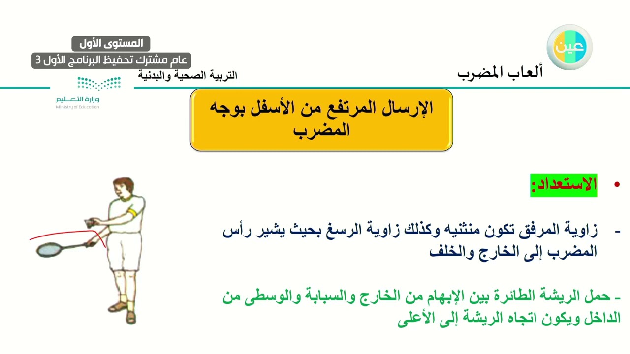 الارسال المرتفع من الاسفل+الضربة المدفوعة الخلفية في الريشة الطائرة.