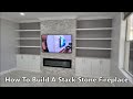 How To Build A Stack Stone Fireplace With Shelves & Cabinets #Fireplace #Stackstone