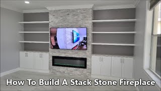 How To Build A Stack Stone Fireplace With Shelves & Cabinets #Fireplace #Stackstone