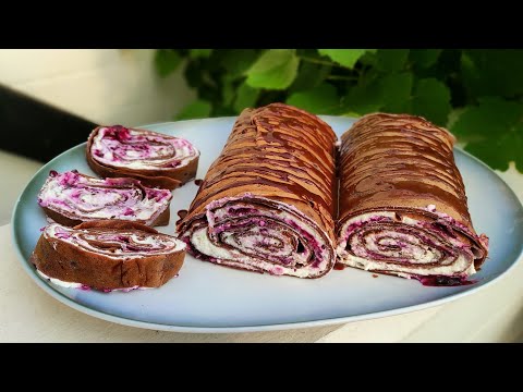 Блинный Рулет с творожным кремом и вареньем