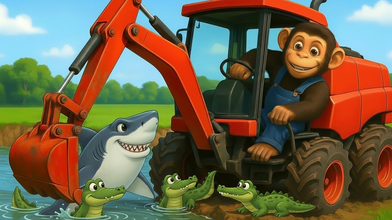 Wheel Theft Incident,Smart Monkey Farmer Gets Back Wheel At Shark Lake - Farm Work | Funny Monkey!🚜🐄