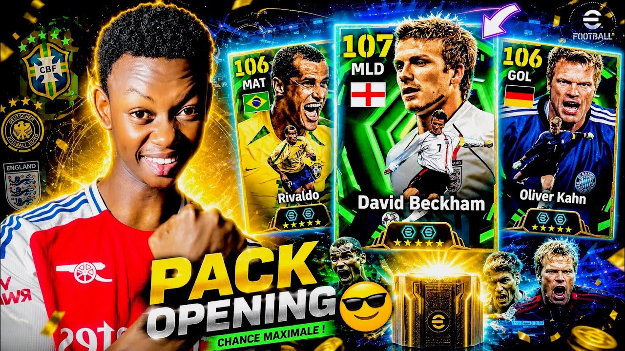 Pack opening efootball : David Beckham & Rivaldo et Olivier Kahn 