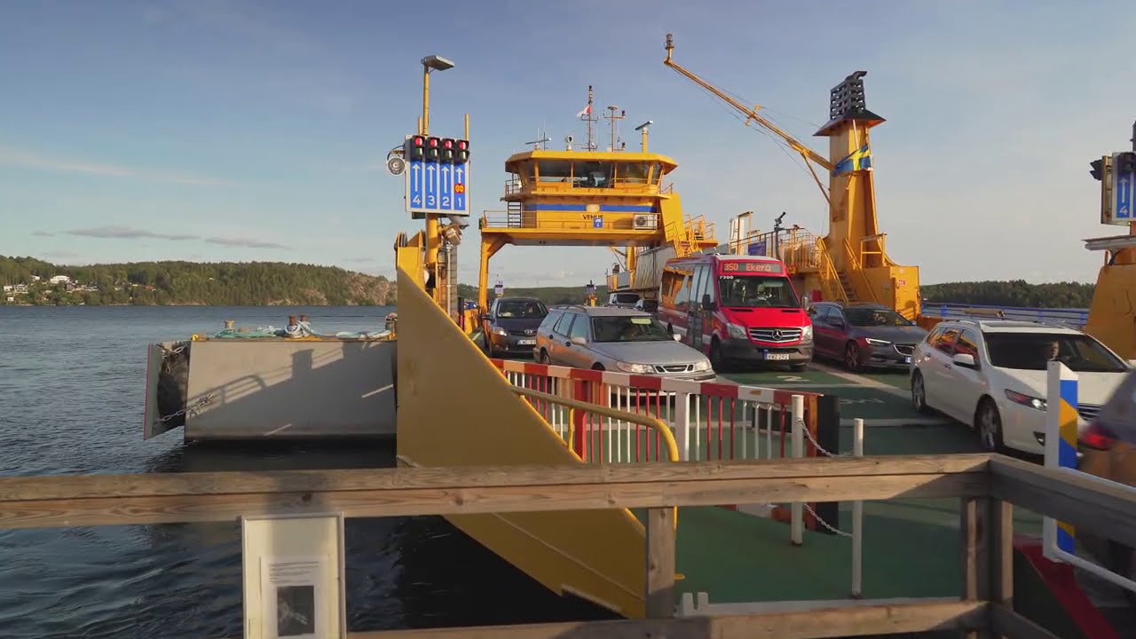 Sweden, Stockholm, car ferry ride from Jungfrusund to Slagsta + walk