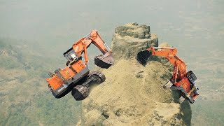 Incredible Skills! Excavator Operator Manages Extreme Danger Flawlessly