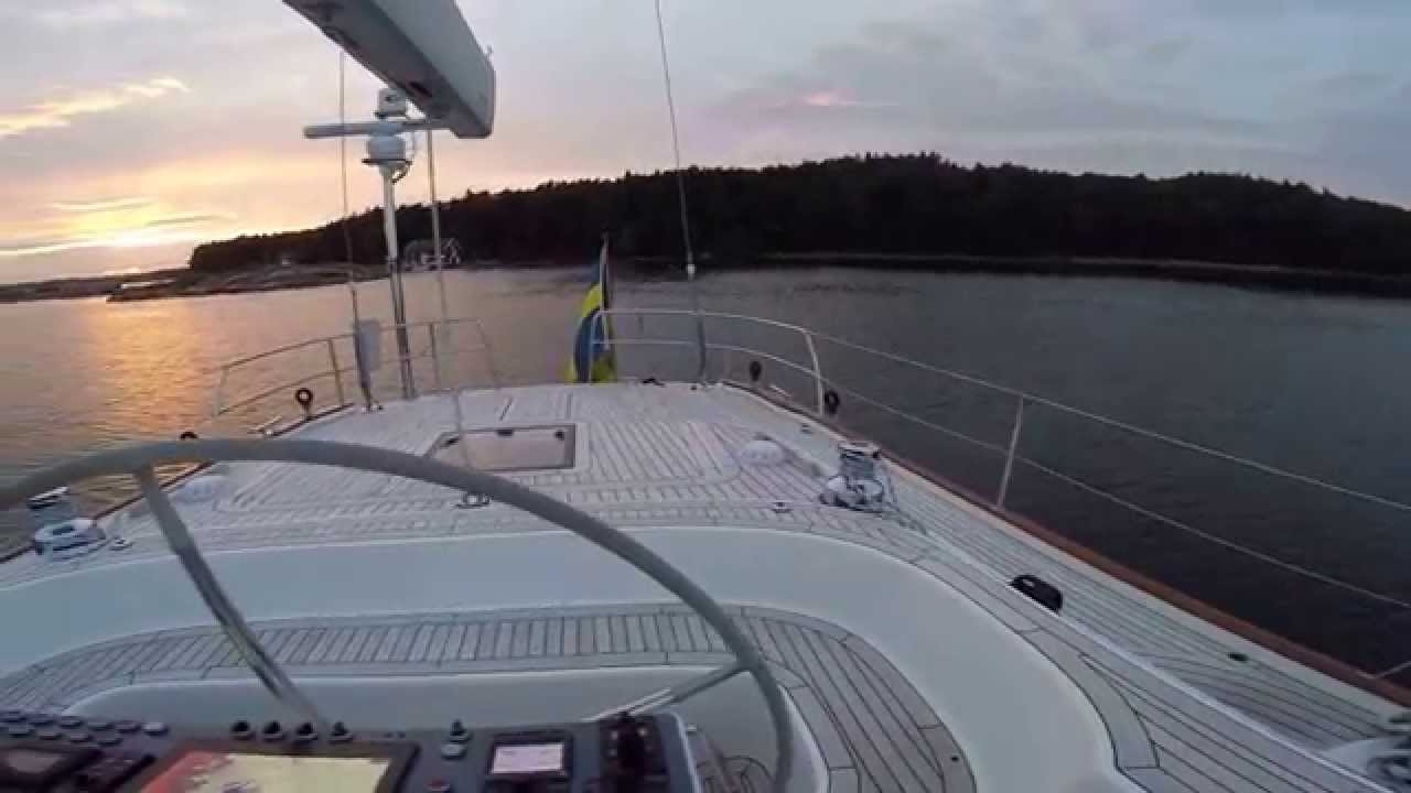 Hallberg-Rassy 64 anchored up at Råssö, West Sweden