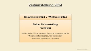 Zeitumstellung 2024 - Sommerzeit 2024 / Winterzeit 2024