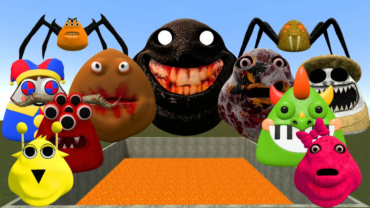 🌋 SPARTAN KICKING POU BOU FAMILY FROM BOU'S REVENGE Of POU and SPRUNKI POU in LAVA HOLE Garry's Mod!