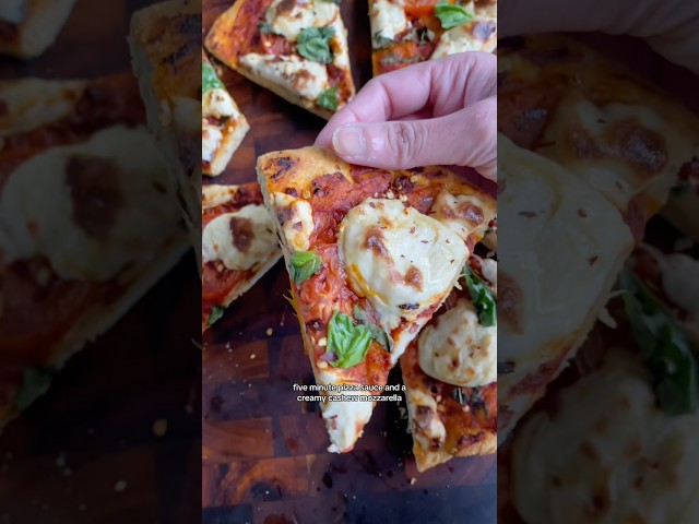This Easy Cashew mozzarella is creamy cheesy and makes perfect pizza! #shorts #vegancheese