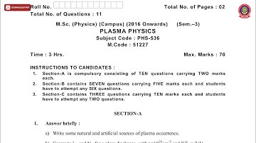 MSC 3RD SEM PHYSICS PLASMA PHYSICS NOV 2019 | PTU