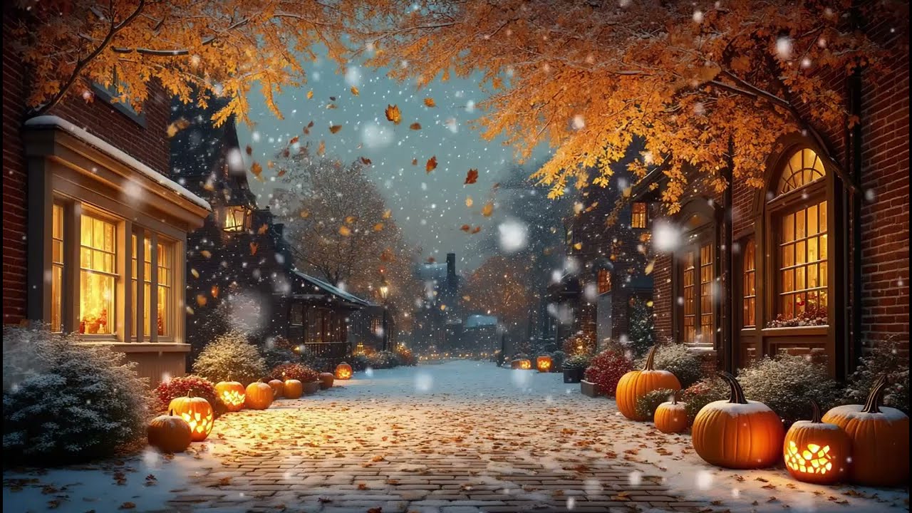 Cozy Halloween Vibes: Relaxing Beats, Flickering Pumpkins & Gentle Snow | Chill Halloween Playlist