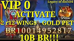 ACTIVATING 2 R12 WINGS , GOLD PET | 10B BR | BR BOOST | VIP 0 | LEGACY OF DISCORD