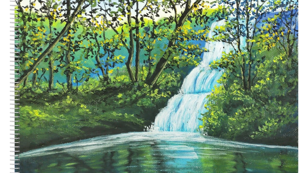 Step By Step Waterfall Landscape Painting For Beginners Waterfall Maxresdefault