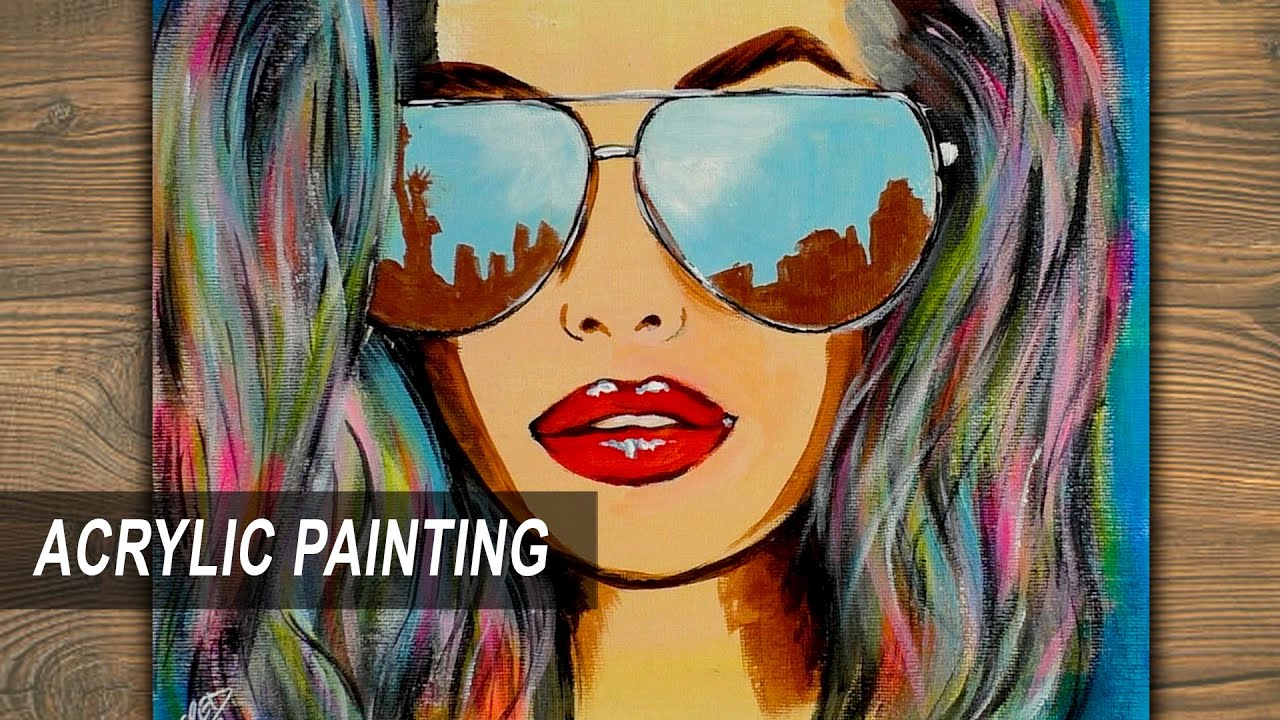 Woman with Sunglasses | POP ART Painting | Acrylic Painting Tutorial | Step by Step - YouTube