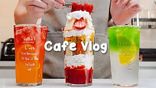 새로운 행복한 한 주를 시작하는 딸기 음료30mins Cafe Vlog/카페브이로그/cafe vlog/asmr/Tasty Coffee#498