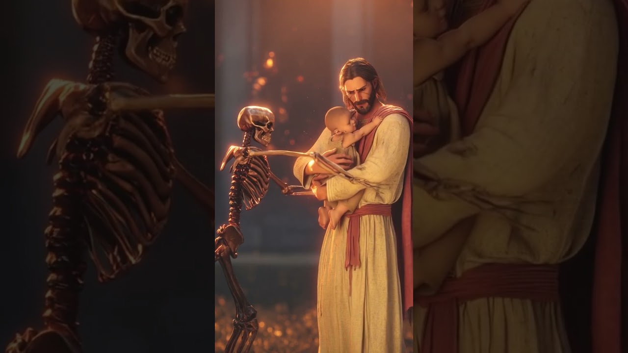 Jesus is KING! He saves the baby from the evil skeleton #jesuscristo