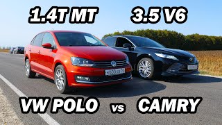 Бешеный POLO 1.4T на ЧИПЕ vs CAMRY 3.5 v70 vs BMW E60 530i vs AUDI A6 2.7TDI vs INFINITI Q50S ГОНКА.