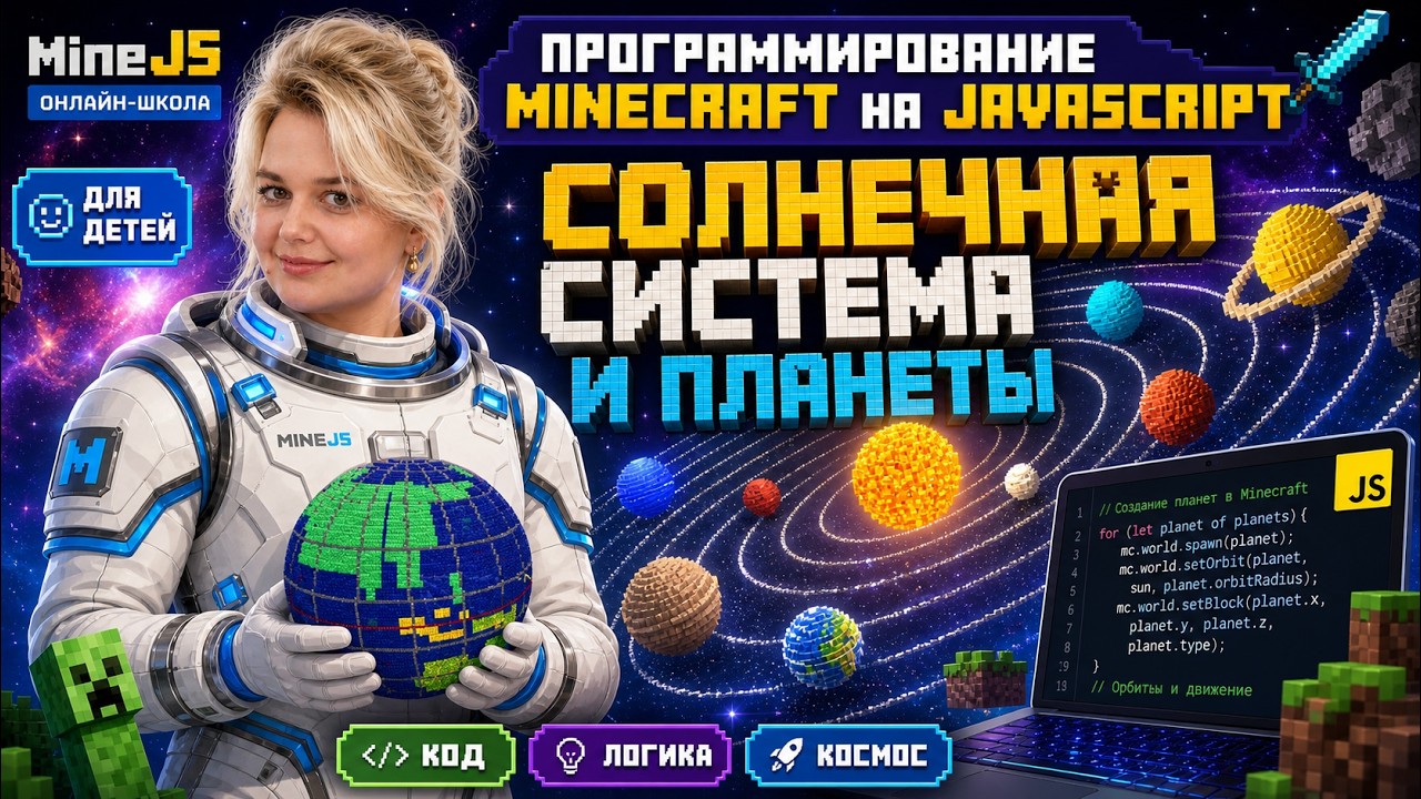 Minecraft Javascript Teach Game Программирование Minecraft на JavaScript для детей. Солнечная система и ...